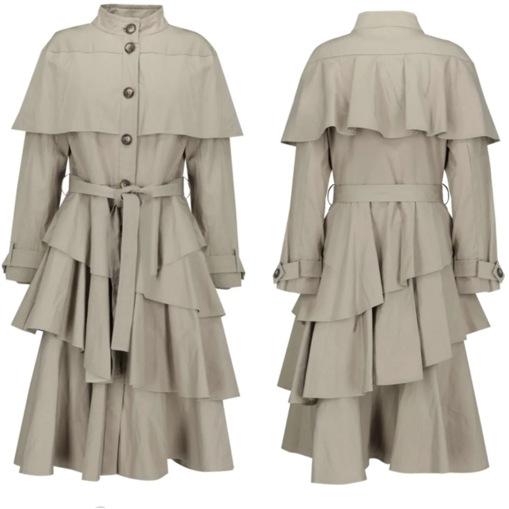 Osman Tiered Ruffle Trench Coat XS - Picture 1 of 15